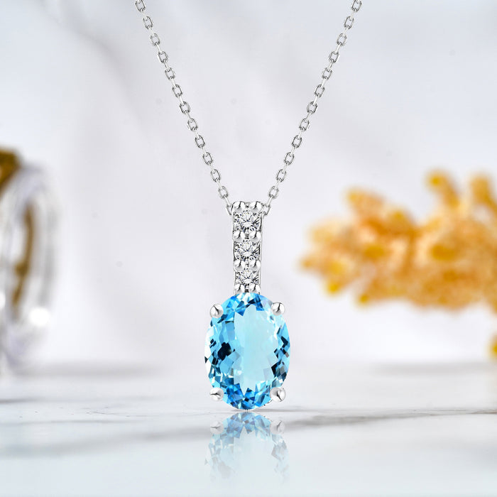 シルバー/K18WGP 合計1.25ct. オーバルカット ドロップ 素敵な12月の誕生石ブルートパーズペンダント