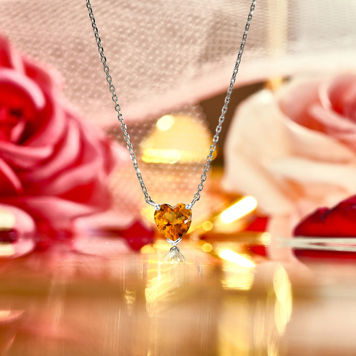 シルバー/K18WGP 1.0ct. ハートシェイプ 一粒 明るい11月の誕生石シトリンペンダント