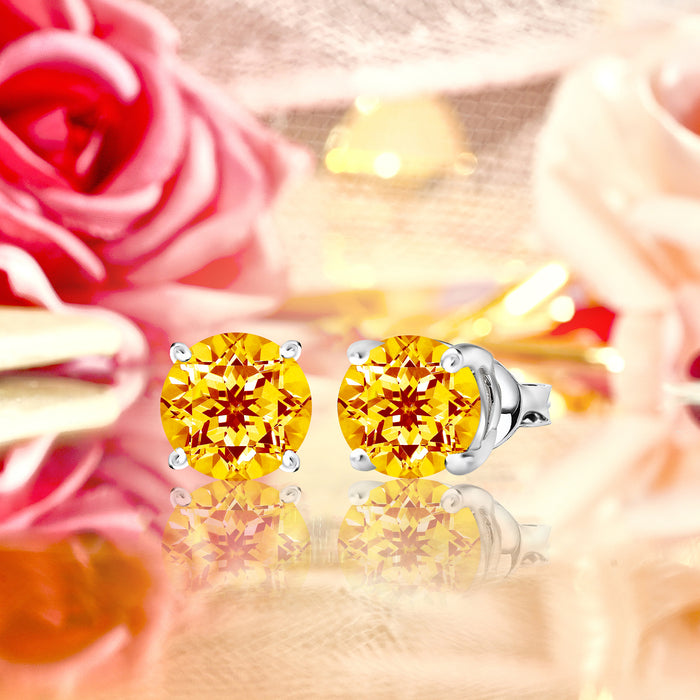 シルバー/K18WGP 1.0ct. ラウンドカット 一粒 ゴージャスな11月の誕生石シトリンスタッドピアス