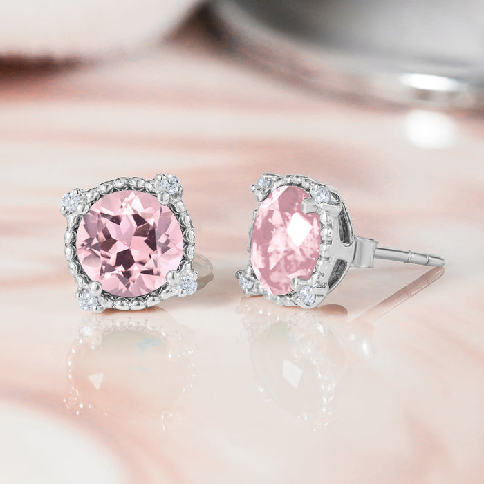 シルバー/K18WGP 合計3.50ct. ヘイローラウンドカット ミル打ち 愛らしい10月の誕生石トルマリンスタッドピアス