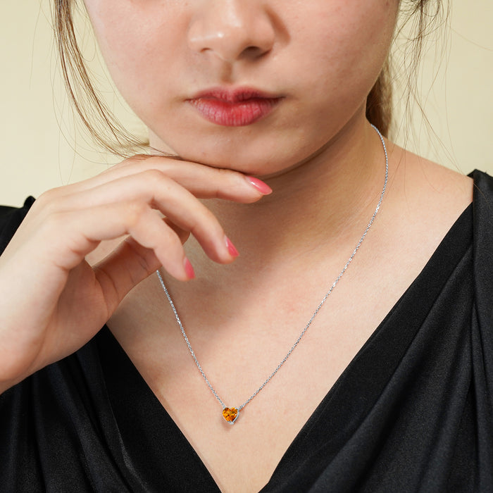 シルバー/K18WGP 1.0ct. ハートシェイプ 一粒 明るい11月の誕生石シトリンペンダント