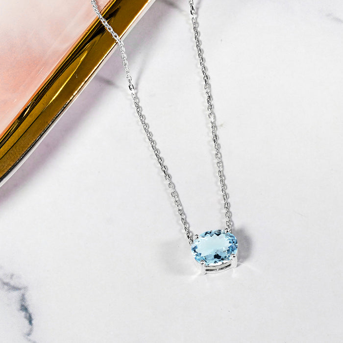 シルバー/K18WGP 1.75ct. オーバルカット 一粒 綺麗な3月の誕生石アクアマリンペンダント