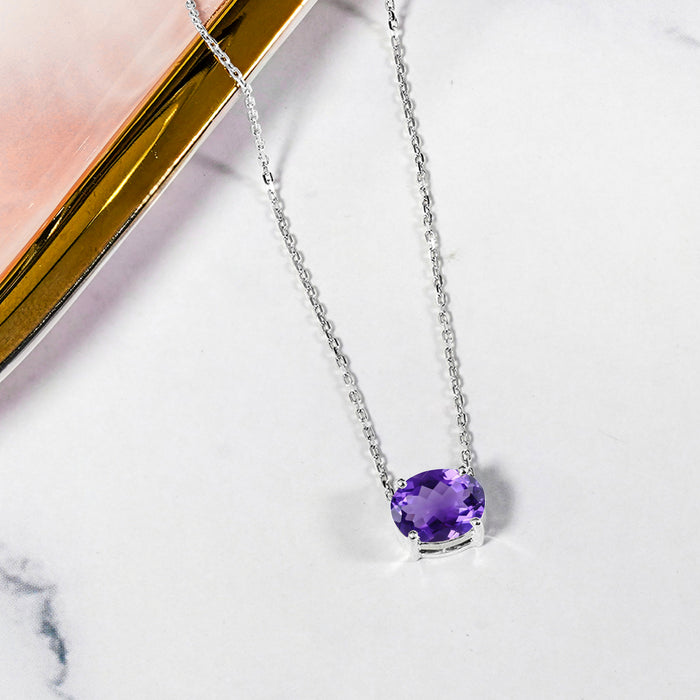 シルバー/K18WGP 1.75ct. オーバルカット 一粒 上品な２月の誕生石アメシストペンダント
