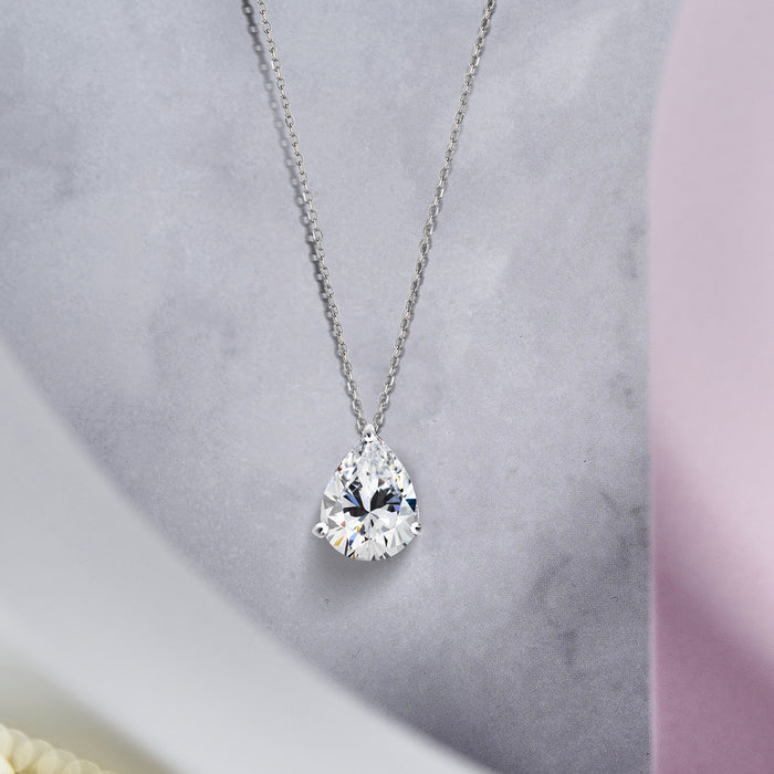 シルバー/K18WGP 1.50ct. ペアシェイプカット 一粒 清らかな4月の誕生石キュービックジルコニアペンダント