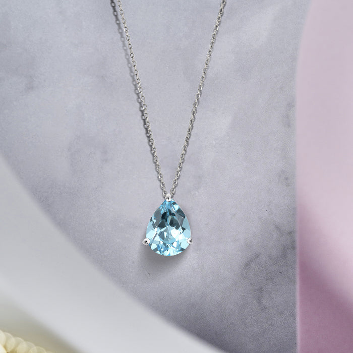シルバー/K18WGP 1.50ct. ペアシェイプカット 一粒 華麗な3月の誕生石アクアマリンペンダント
