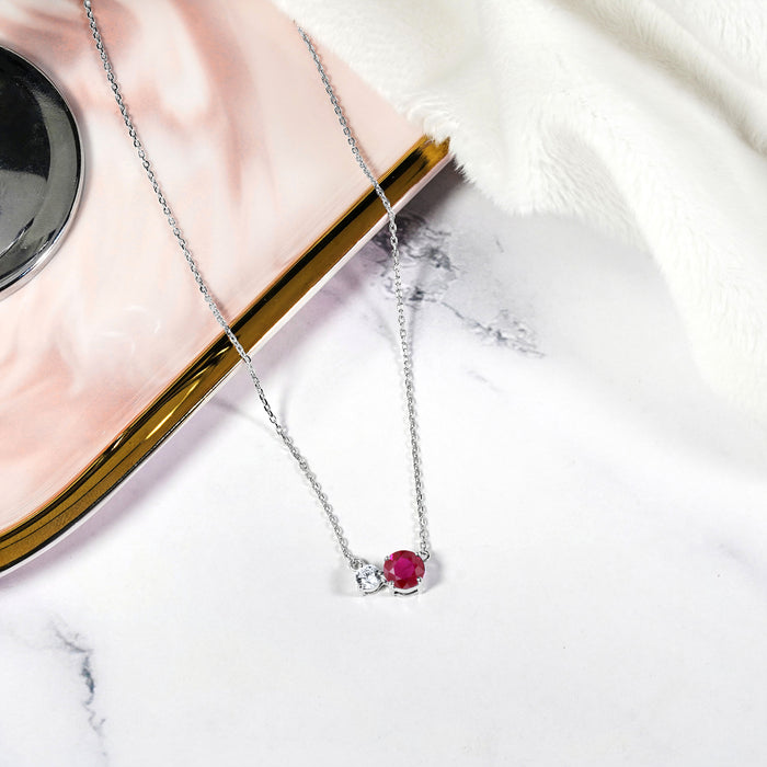 シルバー/K18WGP 合計1.50ct. ダブルラウンドカット 完璧な7月の誕生石ルビーペンダント