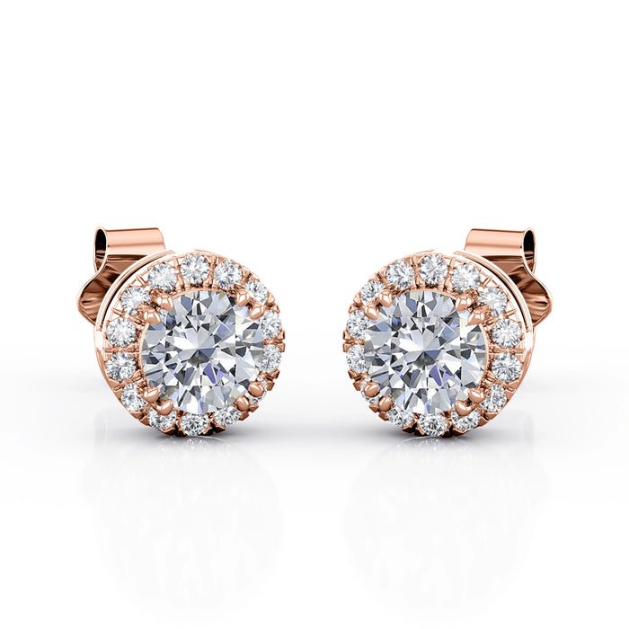 K10 モアサナイトとダイヤモンドピアス・イヤリング（片耳1.10ct／ラウンドカット ／ヘイロー）