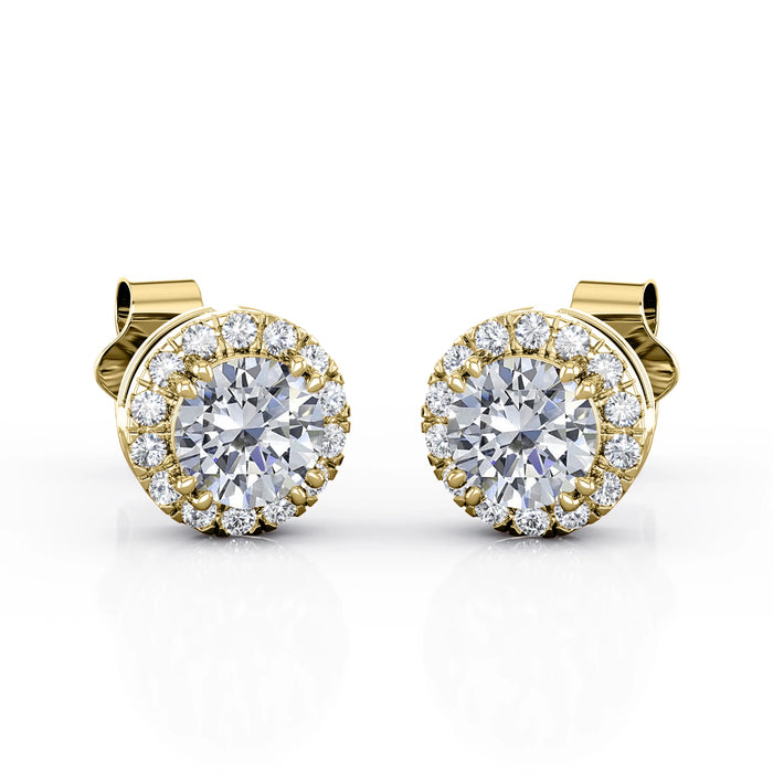 K10 モアサナイトとダイヤモンドピアス・イヤリング（片耳1.10ct／ラウンドカット ／ヘイロー）