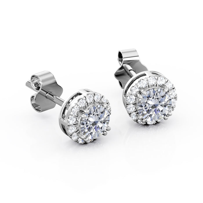 K10 モアサナイトとダイヤモンドピアス・イヤリング（片耳1.10ct／ラウンドカット ／ヘイロー）
