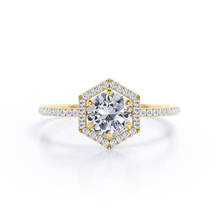 K10 モアサナイトヘイローリング（ 六角形モチーフ／合計1.50ct）
