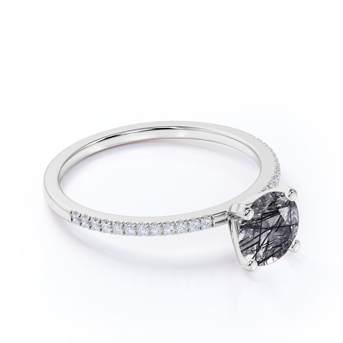 K10ホワイトゴールド ブラックルチルクォーツリング（0.86ct／ラウンドカット）
