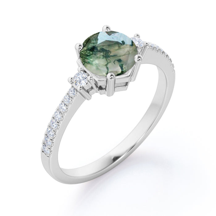 K10ホワイトゴールド ／天然モスアゲート（苔瑪瑙）リング／合計0.75ct／ヘキサゴンモチーフ