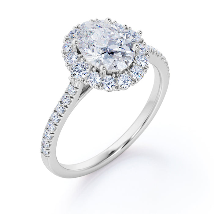 K10 モアサナイトとダイヤモンドヘイローリング（オーバルカット／合計1.50ct／婚約指輪）