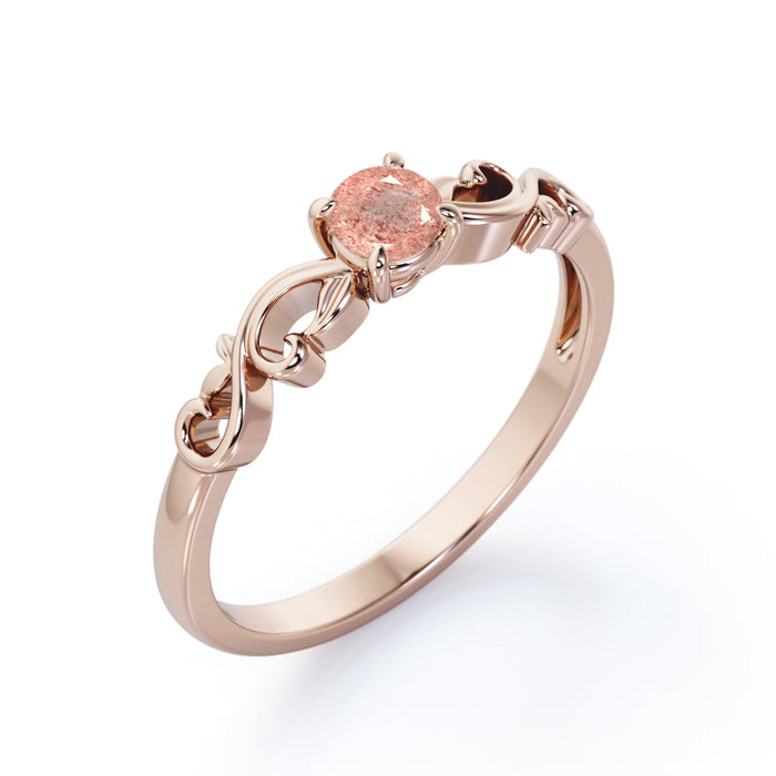 K10ピンクゴールド 0.5ct ストロベリークォーツ リング （繊細な透かしデザイン）