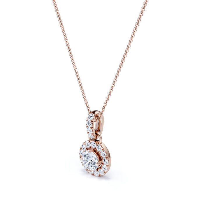 K10 ダイヤモンド ヘイローペンダント・ネックレス（合計0.50ct／ラウンドカット／4爪留め）