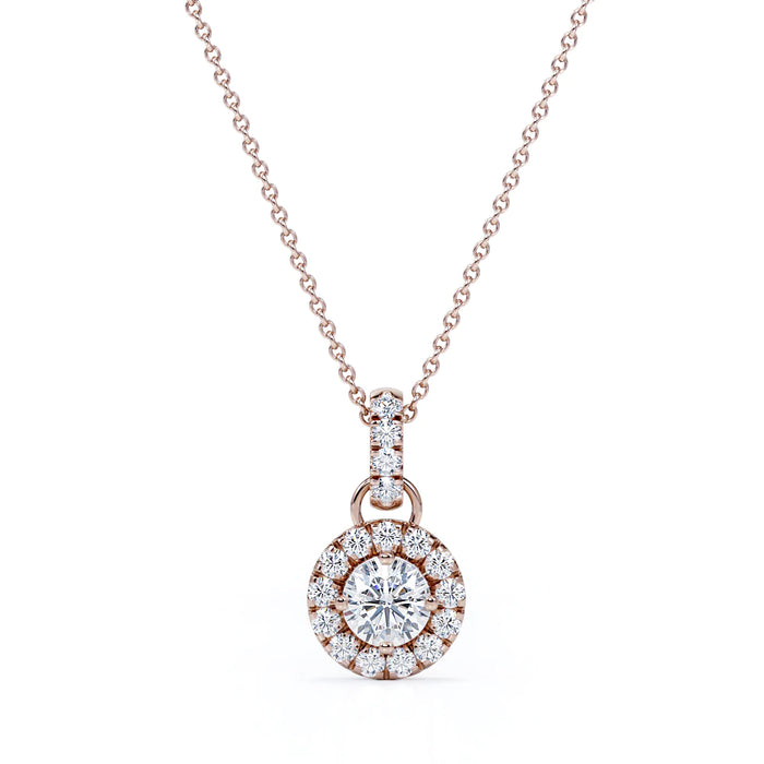 K10 ダイヤモンド ヘイローペンダント・ネックレス（合計0.50ct／ラウンドカット／4爪留め）
